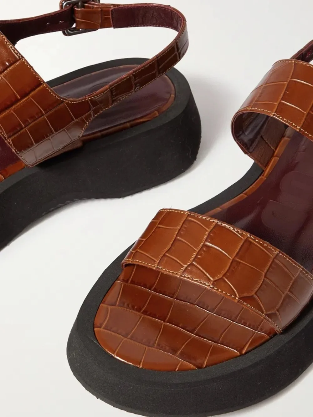 STAUD Nicky Croc-Effect Leather Slingback Platform Sandals - Picture 4 of 4